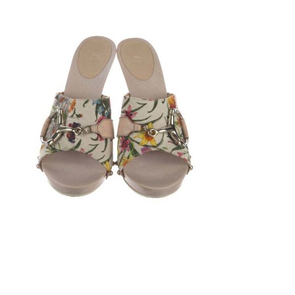 **EUC** Gucci Floral Canvas Slides Mules Size 7 - Picture 1 of 3
